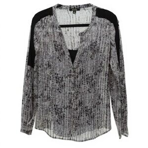 ELLA MOSS sheer blouse with inner cami. Grey, Black, gold lurex pinstripes